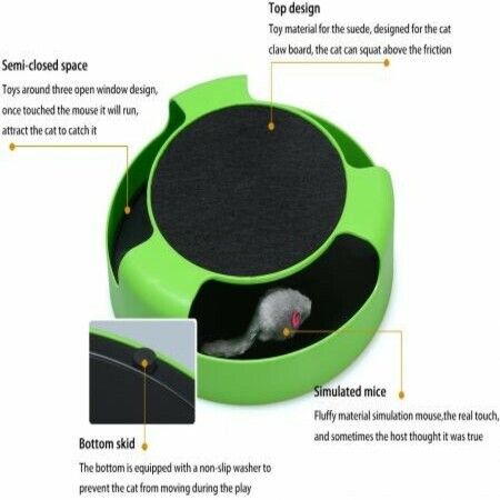 Cat Interactive Toys with a Running Mice and a Scratching Pad,Catch The Mouse,Cat Scratcher Catnip Toy,Green