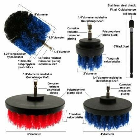 4Pack Drill Brush Power Scrubber Cleaning Brush Extended Long Attachment Set All Purpose Drill Scrub Brushes Kit for Car, Floor