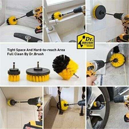 4Pack Drill Brush Power Scrubber Cleaning Brush Extended Long Attachment Set All Purpose Drill Scrub Brushes Kit for Car, Floor