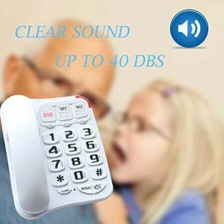 Senior Elderly Assisted Amplified Landline Phone with Emergency Large Numbers Corded Speakerphone