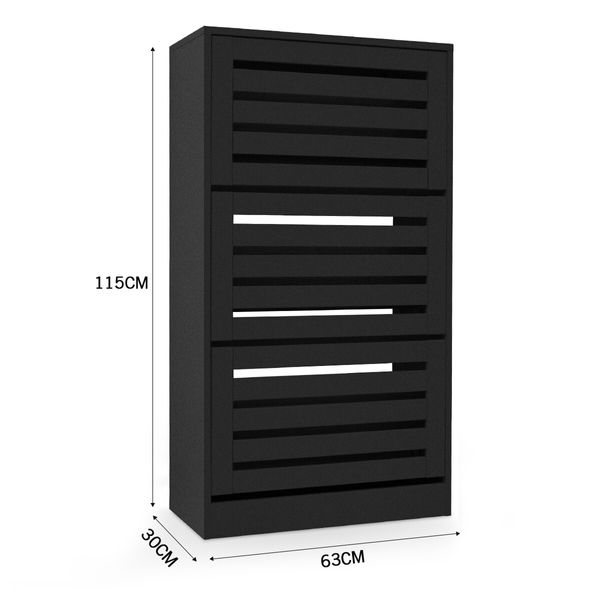 Black Wooden Shoe Cabinet Rack Shelf Organiser w/3 Drawers 45 Pairs Shoes Storage 