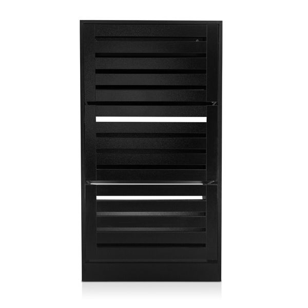 Black Wooden Shoe Cabinet Rack Shelf Organiser w/3 Drawers 45 Pairs Shoes Storage 