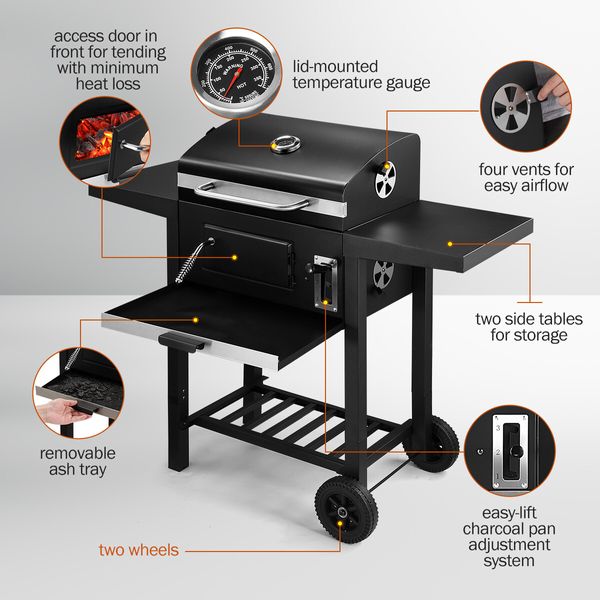 Aluminium Charcoal BBQ Grill Trolley Portable Cooking Grill Outdoor Barbecue Set for Picnic Patio Backyard Cooking