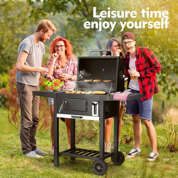 Aluminium Charcoal BBQ Grill Trolley Portable Cooking Grill Outdoor Barbecue Set for Picnic Patio Backyard Cooking