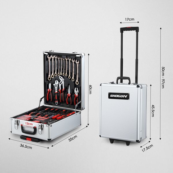 1375 Piece Tool Box Tool Kit Trolley Case Storage Toolbox Tool Organiser Set for Home Repair Silver