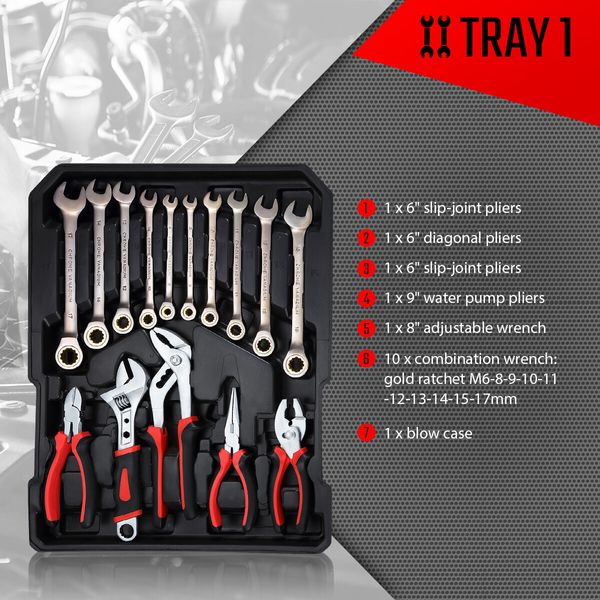 1375 Piece Tool Box Tool Kit Trolley Case Storage Toolbox Tool Organiser Set for Home Repair Silver