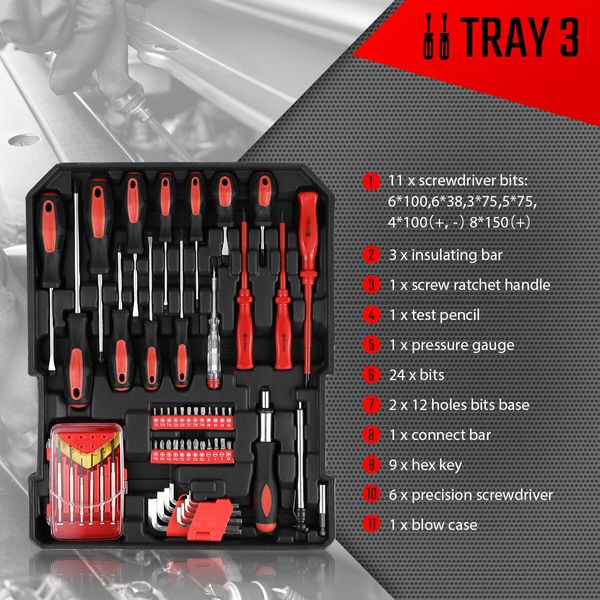 1375 Piece Tool Box Tool Kit Trolley Case Storage Toolbox Tool Organiser Set for Home Repair Silver