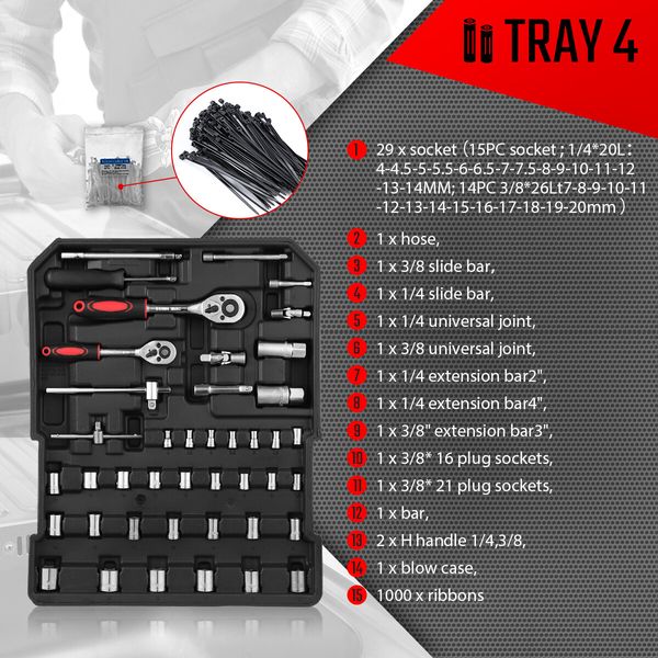 1375 Piece Tool Box Tool Kit Trolley Case Storage Toolbox Tool Organiser Set for Home Repair Silver