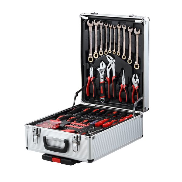 1375 Piece Tool Box Tool Kit Trolley Case Storage Toolbox Tool Organiser Set for Home Repair Silver