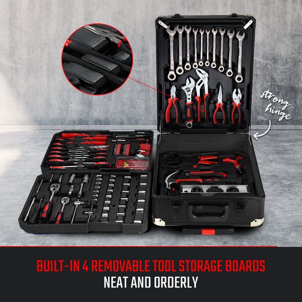 1375 Piece Tool Box Tool Kit Trolley Case Storage Toolbox Tool Set Organiser Black