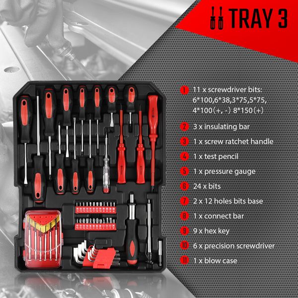 1375 Piece Tool Box Tool Kit Trolley Case Storage Toolbox Tool Set Organiser Black