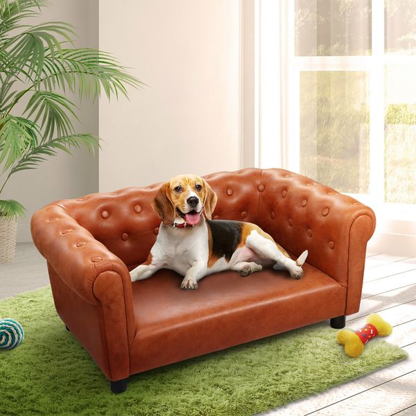 Large Pet Dog Bed Puppy Sofa Cat Couch Doggy Lounge Chaise Furniture Leathaire Fabric Backrest Armrests 93x58x41CM