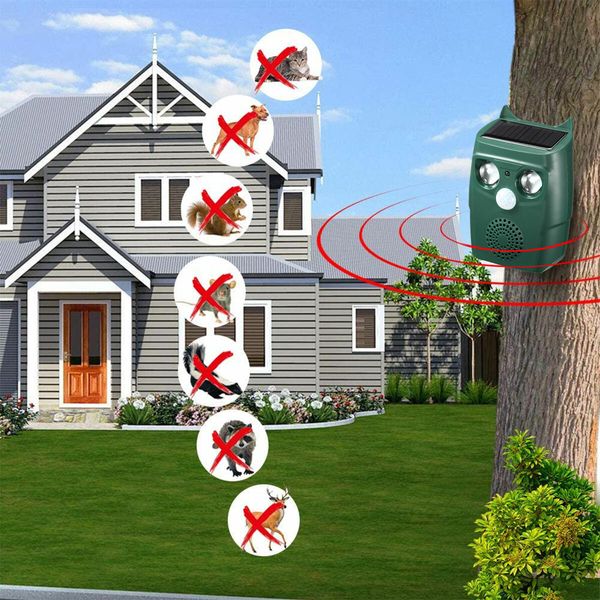 Ultrasonic Animal Pest Control Repeller Cat Dog Rat Bird Repellent Deterrent IP67 Waterproof Motion Activated Flashing LED Light