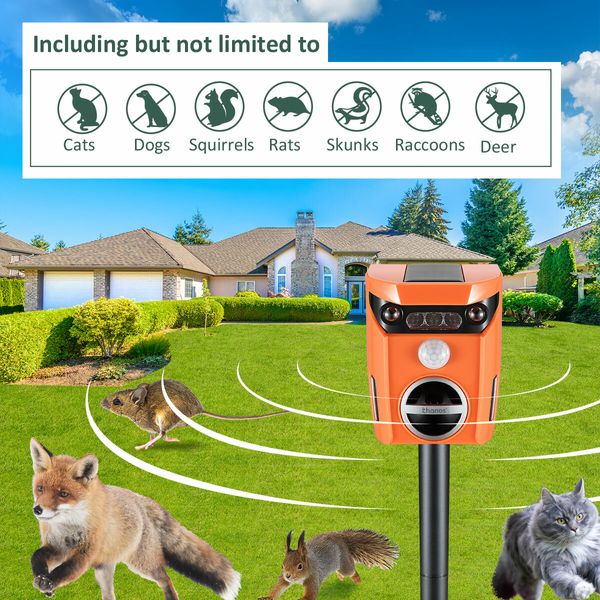 Solar Ultrasonic Pest Control Animal Cat Dog Bird Repeller Repellent Deterrent IP65 Waterproof Flashing Light 10-12M Sensor Distance