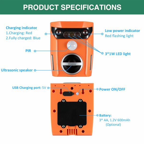 Solar Ultrasonic Pest Control Animal Cat Dog Bird Repeller Repellent Deterrent IP65 Waterproof Flashing Light 10-12M Sensor Distance