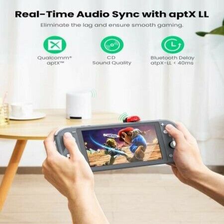 Bluetooth 5.0 Transmitter Compatible for Nintendo Switch Switch Lite 3.5mm Audio Adapter with APTX Low Latency Supports Wireless Bluetooth Headphones and Speakers