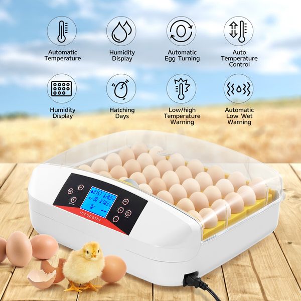 Automatic 42 Egg Incubator Digital Hatching Chicken Pigeon Quail Eggs Hatcher with LED Candle Lamps