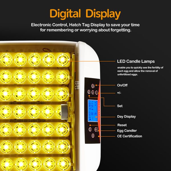 Automatic 42 Egg Incubator Digital Hatching Chicken Pigeon Quail Eggs Hatcher with LED Candle Lamps