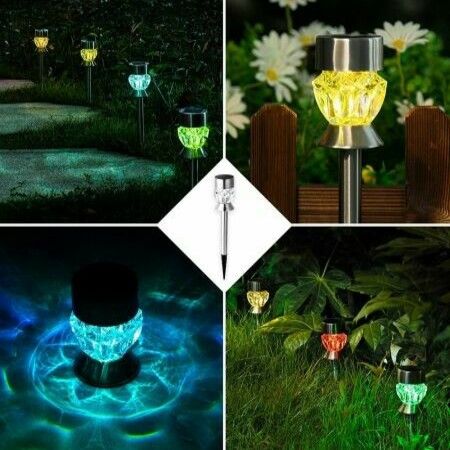 Color-Changing Solar Path Lights,6-Pack Solar Garden Decor Lights, Diamond-Like Waterproof Walkway Lights for Lawns, Yards, Gardens, Pathways