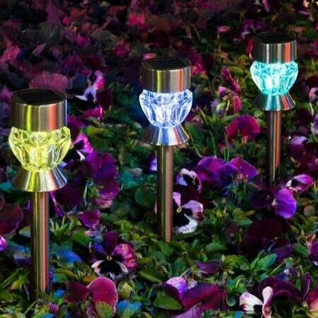 Color-Changing Solar Path Lights,6-Pack Solar Garden Decor Lights, Diamond-Like Waterproof Walkway Lights for Lawns, Yards, Gardens, Pathways