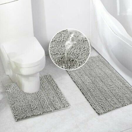 Bathroom Rugs Bath Mat Set for Bathroom 2 Piece (Lights Grey) Ultra Soft Non Slip Bath Rug and Absorbent Chenille Bath Mat