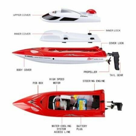 High-Speed 35km/h 200M Control Distance Cooling Overturn Reset pull fishnet Speedboat 2 batteries