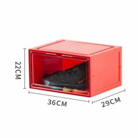 2Pack Voice Control LED Sneaker Storage Boxes Drop Side Shoe Boxes Clear Plastic Stackable Col Red 36x29x22cm