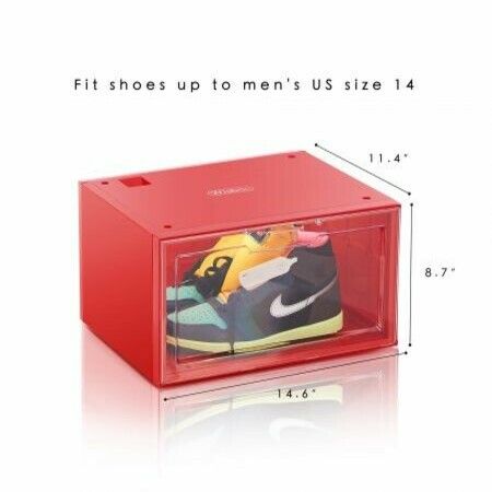 2Pack Voice Control LED Sneaker Storage Boxes Drop Side Shoe Boxes Clear Plastic Stackable Col Red 36x29x22cm