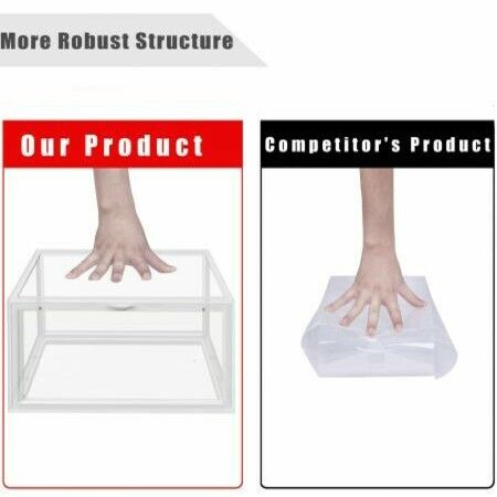 4pcs Storage Shoe Box, Foldable Clear Sneaker Display Box, Stackable Plastic Storage Bins 36X33X21CM