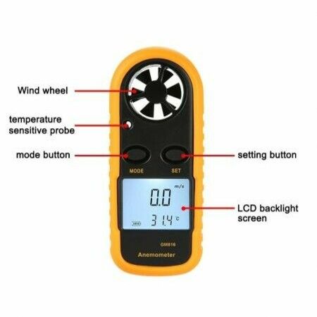 Anemometer, Digital LCD Wind Speed Meter Gauge Air Flow Velocity Thermometer Measuring Device with Backlight for Windsurfing, Sailing, Kite Flying, Surfing Fishing Etc.