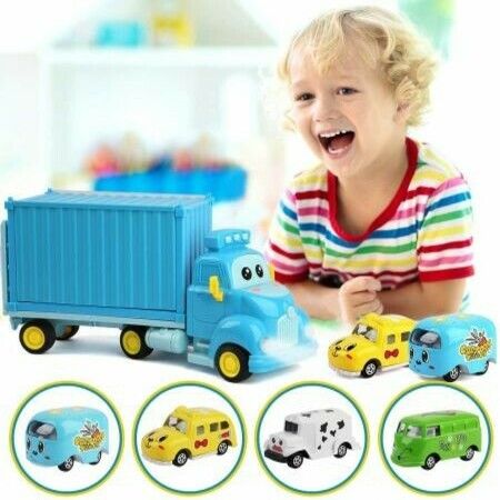 Construction Truck Set with Sound and Light, Transport Cargo Car Toy Play Set, Car Toy Set for 3-7 Years Old Kids Child Blue (Small Car Color Random)