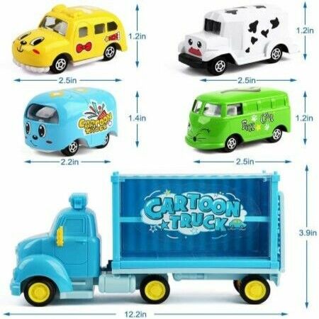 Construction Truck Set with Sound and Light, Transport Cargo Car Toy Play Set, Car Toy Set for 3-7 Years Old Kids Child Blue (Small Car Color Random)