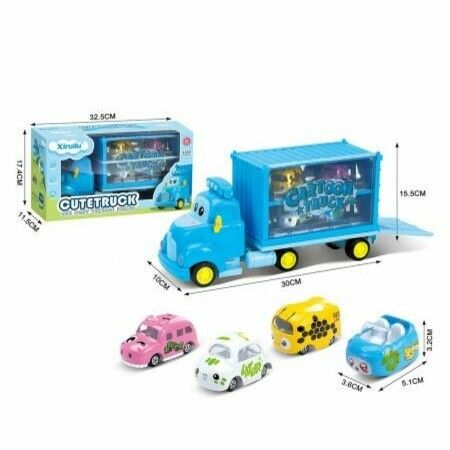 Construction Truck Set with Sound and Light, Transport Cargo Car Toy Play Set, Car Toy Set for 3-7 Years Old Kids Child Blue (Small Car Color Random)