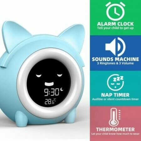 Time to Wake Alarm Clock for Kids/Children's Sleep Trainer/Kids Wake Up Light/Sleep Sound Machine/Colorful Night Light/Indoor Thermometer/NAP Timer