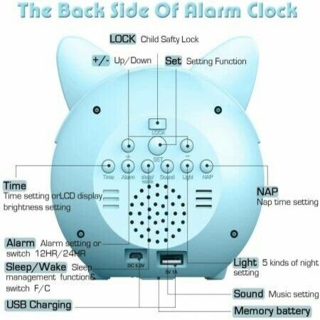 Time to Wake Alarm Clock for Kids/Children's Sleep Trainer/Kids Wake Up Light/Sleep Sound Machine/Colorful Night Light/Indoor Thermometer/NAP Timer