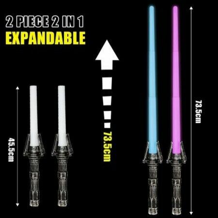 Light Up Saber 2-in-1 (7 Colors) LED Dual Laser Swords, FX Sound (Motion Sensitive) and Telescopic Handle Light Swords for Galaxy War Fighter Warriors, Halloween Dress Up Parties Xmas Present, 1 Pack