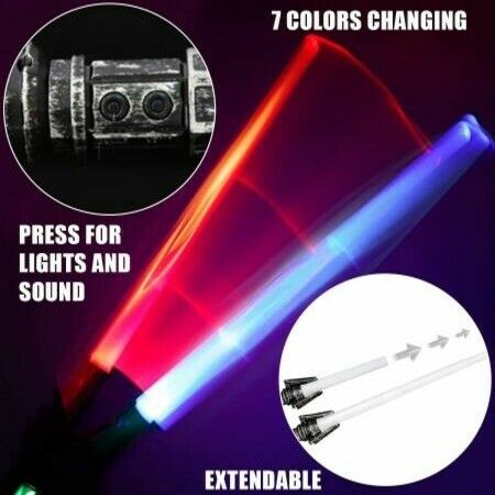 Light Up Saber 2-in-1 (7 Colors) LED Dual Laser Swords, FX Sound (Motion Sensitive) and Telescopic Handle Light Swords for Galaxy War Fighter Warriors, Halloween Dress Up Parties Xmas Present, 1 Pack