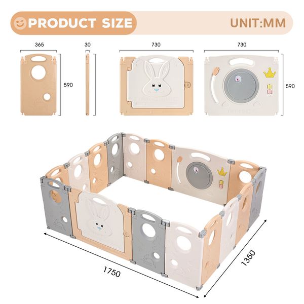 Baby Playpen Fence Playground Play Room Safety Gate Yard Enclosure Barrier Activity Centre Foldable for Child Toddler Kids 16 Panels