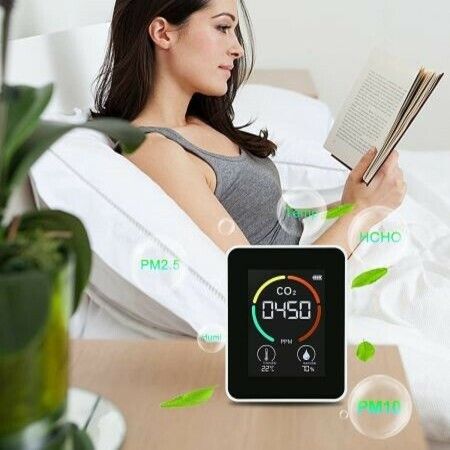 Air Quality Monitor Indoor, CO2 Detector, 3 in 1 Air Pollution CO2 Detector, Temperature, Humidity Professional Sensor Real-Time Readings, CO2 Alarm Meter