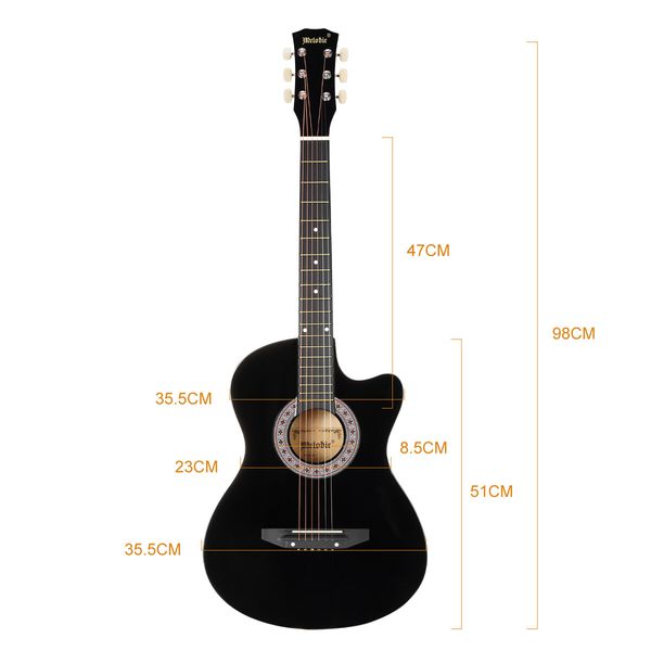 Melodic 38 Inch Dreadnought Folk Acoustic Guitar Pack Classical Cutaway Black