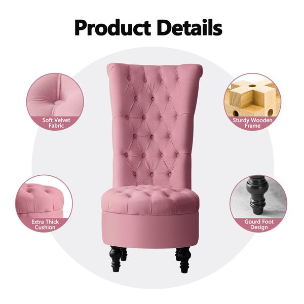 Luxsuite Velvet Accent Chair Lounge Chair Single Sofa Dressing Chair High Back Armless for Living Room Pink 