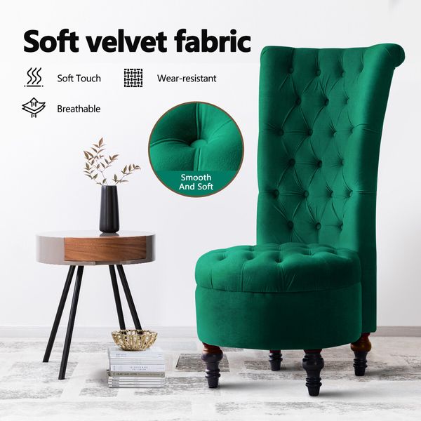 Luxsuite Velvet Accent Chair Lounge Bedroom Living Room Occasional Single Sofa Dressing Chair Armless High Back Green