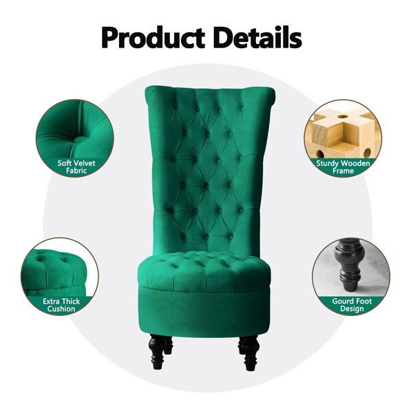 Luxsuite Velvet Accent Chair Lounge Bedroom Living Room Occasional Single Sofa Dressing Chair Armless High Back Green