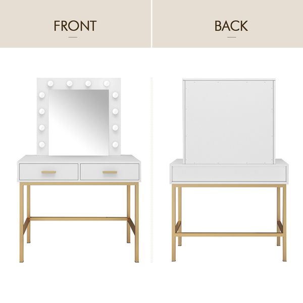 Large Vanity Dressing Table Dresser Makeup Table with 12 LED Lights Mirror and 2 Drawers, White