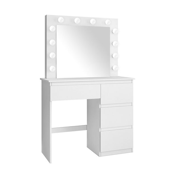 White Dressing Table Dresser Vanity Makeup Table with 12 LED Lighted Mirror and Four Drawers