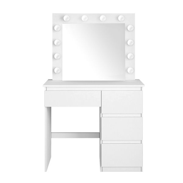 White Dressing Table Dresser Vanity Makeup Table with 12 LED Lighted Mirror and Four Drawers