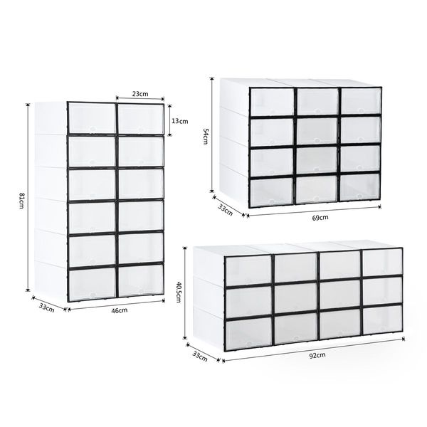 12PCS Plastic Shoe Display Cases Stackable Storage Organiser Box White