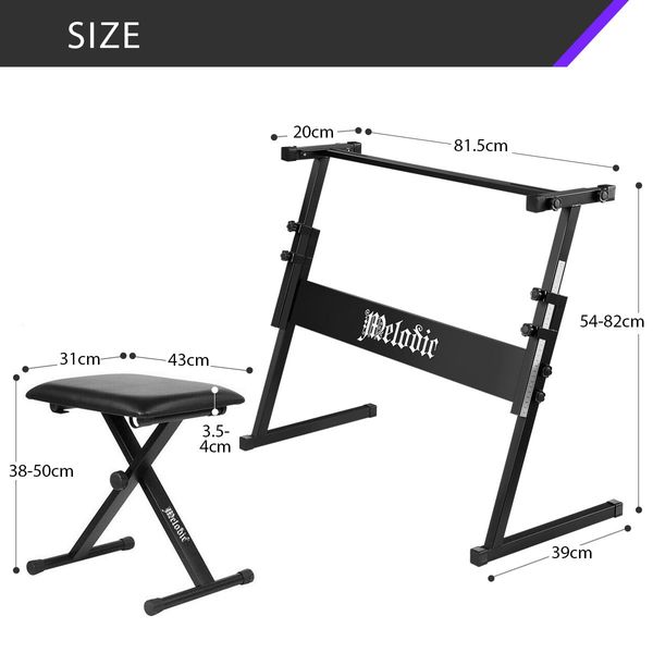 Melodic Keyboard Stand Stool Set Folding Piano Seat Adjustable Chair