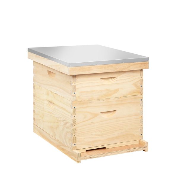 2 Layers Honey Bee Hive Box Beehive Kit Beekeeping Starter Set Backyard Wooden 20 Frame