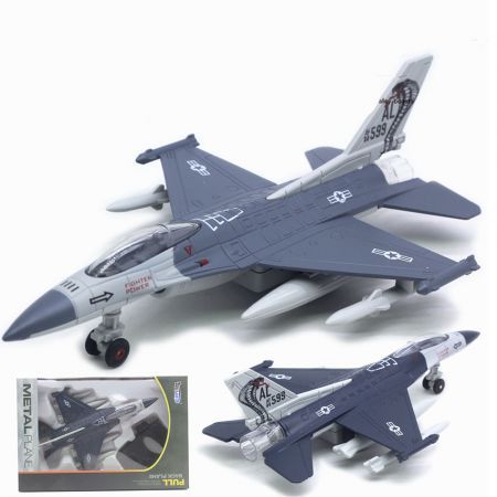 Alloy Plane Toy,Pull Back Sound Light Large F-16 Fighter Aircraft Model Collection Toys Great Holiday Birthday Gifts Silver